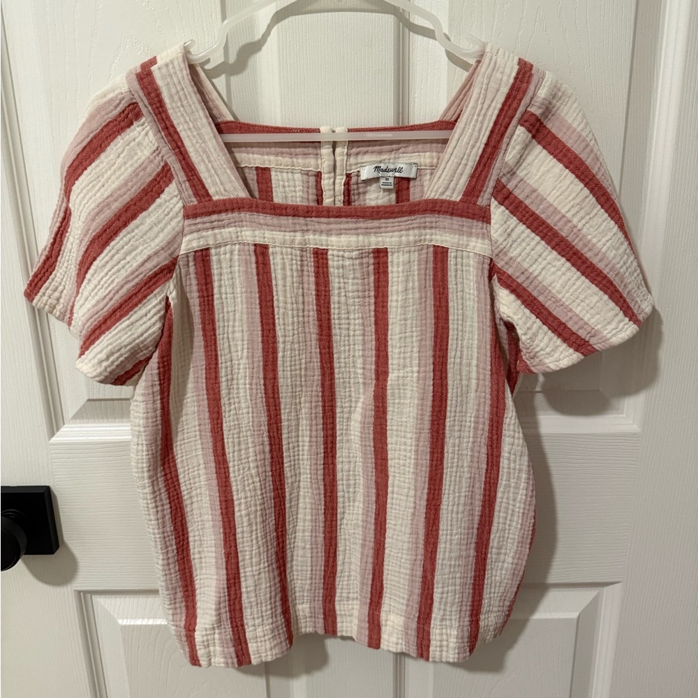 Madewell Red and White Striped Blouse